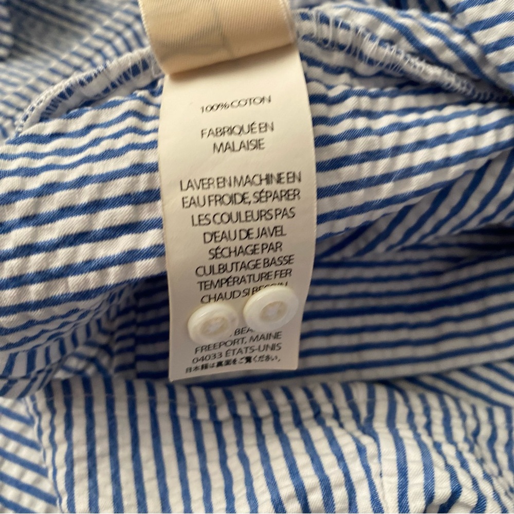 LL Bean Seersucker Shirt Medium Women Popover Striped Blue - Picture 7 of 11